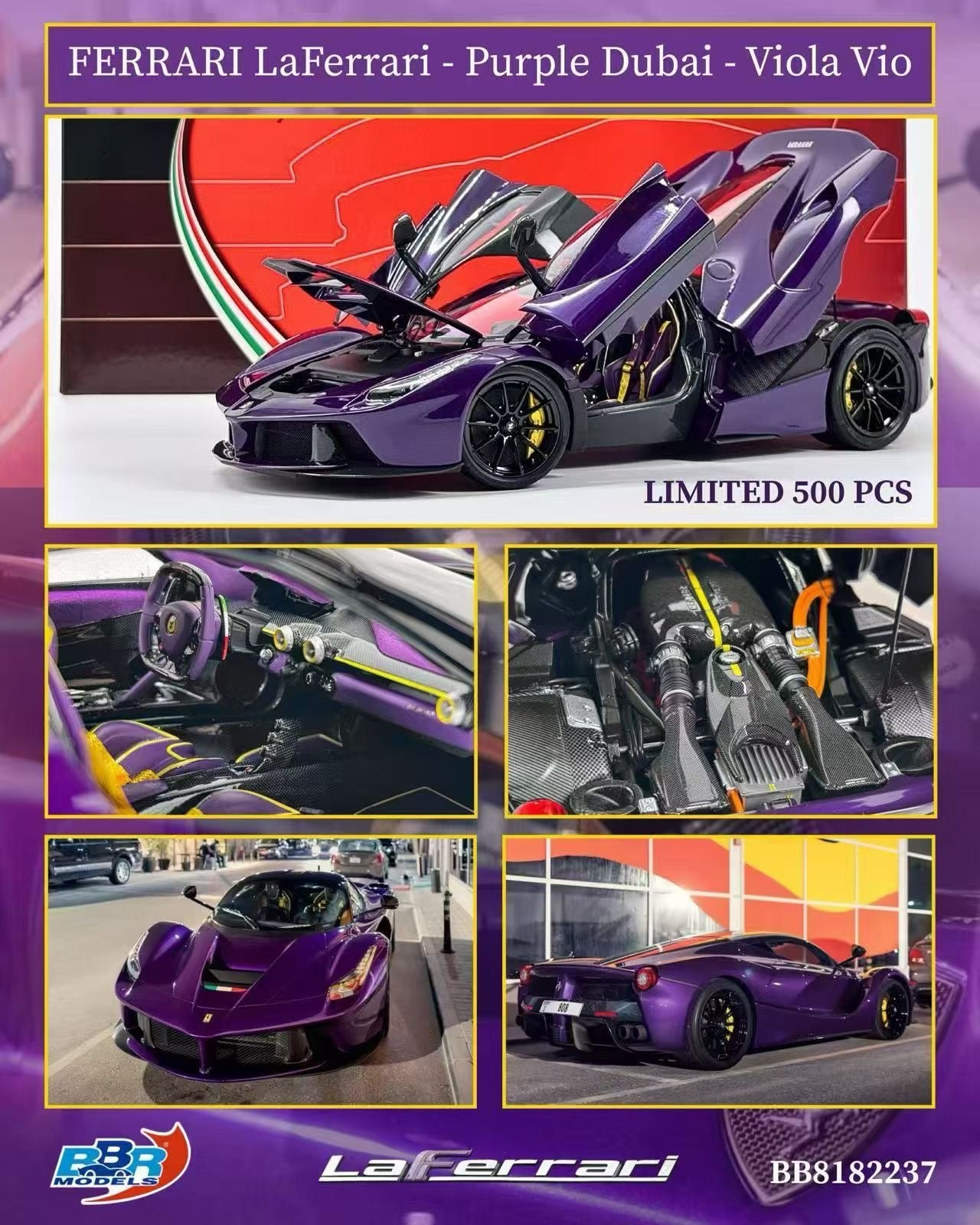 BBR Alloy Car Pre-sale 1/18 Ferrari "LaFerrari" Alloy LaFerrari Full Edition Purple Dubai